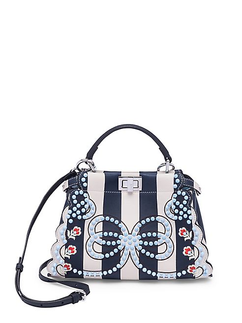 Fendi - Peekaboo Mini Studded Stripe Leather Satchel