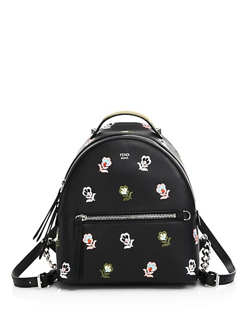 Fendi - Floral-Embroidered Leather Backpack