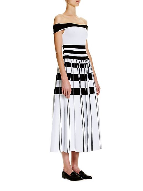 Carolina Herrera - Striped Off-The-Shoulder Knit Dress