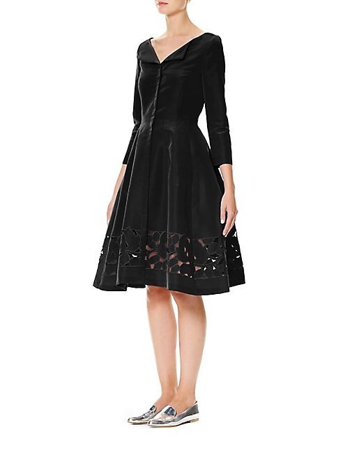 Carolina Herrera - Long Sleeve Cutout Silk Faille Dress