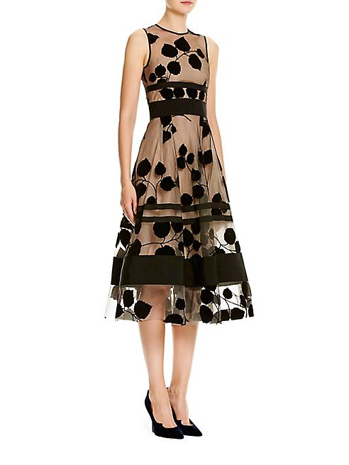 Carolina Herrera - Leaf-Embroidered Flocked Velvet Dress