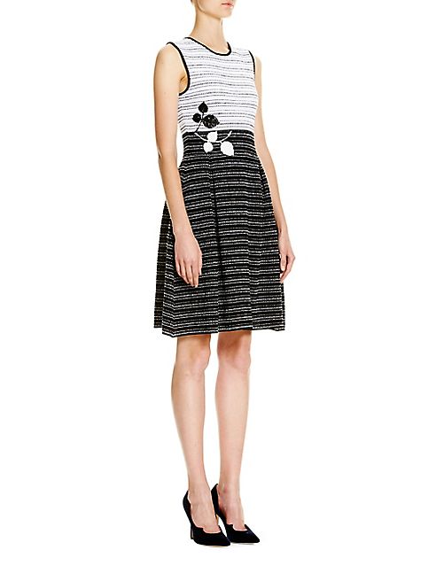 Carolina Herrera - Striped Embroidered Knit Dress