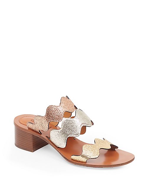 Chloé - Scalloped Metallic Leather Block Heel Mules