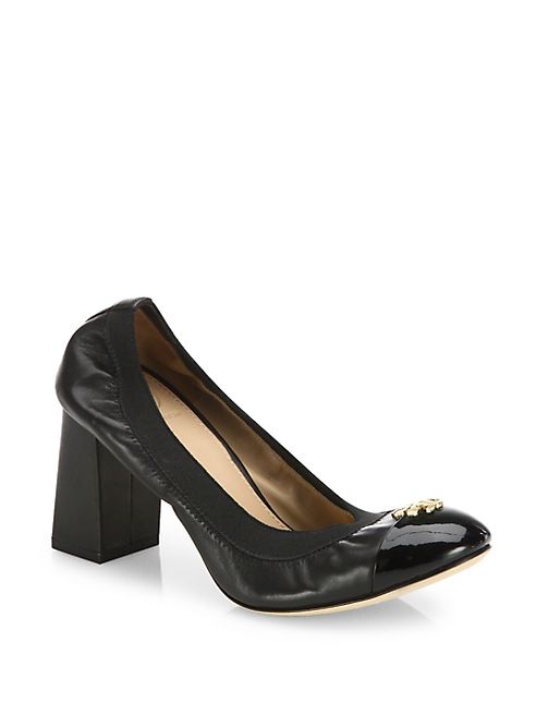 Tory Burch - Jolie Cap Toe Leather Block-Heel Pumps