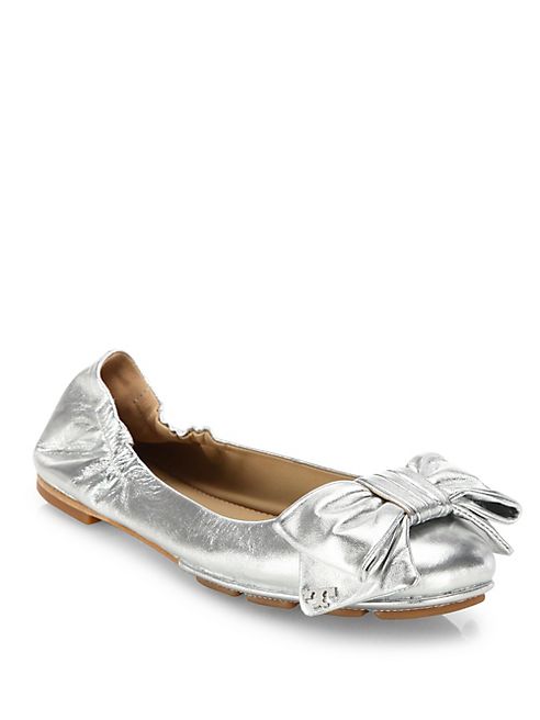 Tory Burch - Divine Bow Metallic Leather Driver Ballet Flats