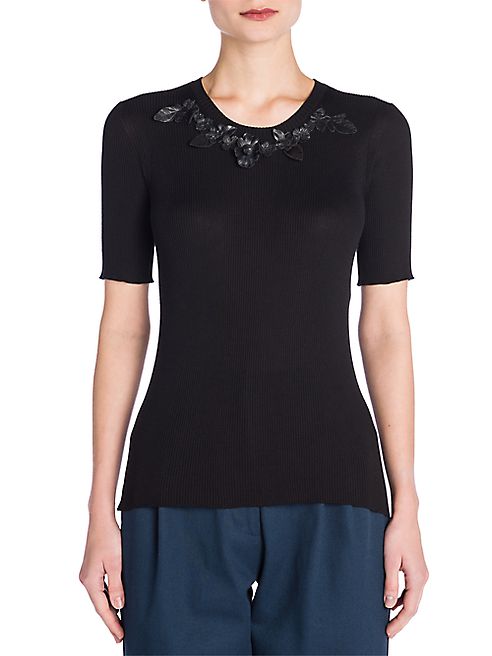 Fendi - Leather Appliquéd Silk Top