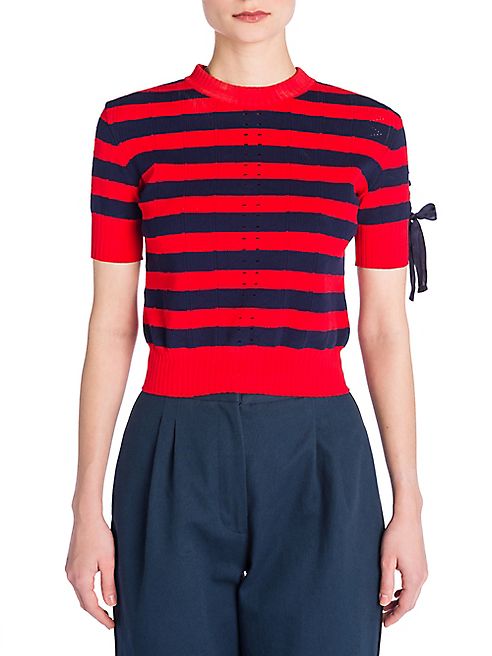 Fendi - Striped Tie-Sleeve Knit Top