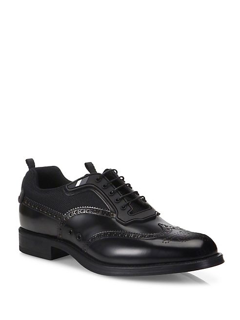 Prada - Leather & Mesh Wingtip Brogue Oxfords