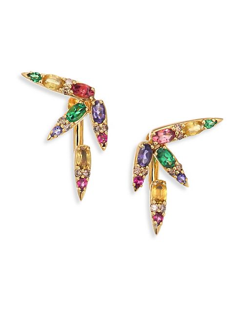 Nikos Koulis - Spectrum Brown Diamond, Tsavorite, Iolite, Pink Tourmaline, Yellow Beryls & Rhodolite Ear Jacket & Stud Earrings Set