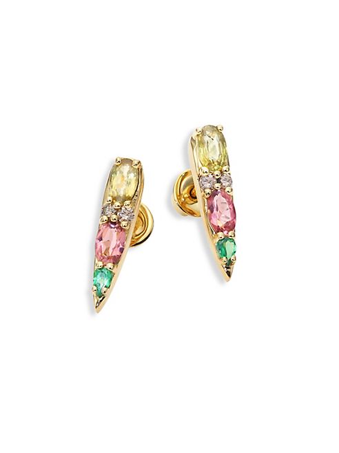 Nikos Koulis - Spectrum Tapered Brown Diamond, Tsavorite, Pink Tourmaline & Yellow Beryls Stud Earrings