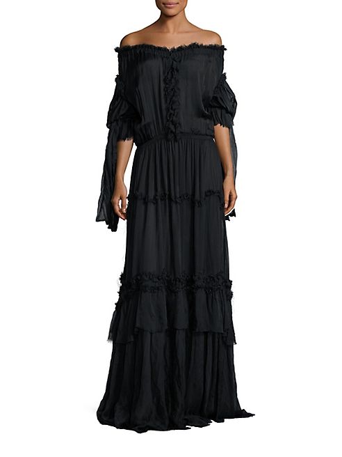 Faith Connexion - Off-the-Shoulder Ruffled Silk Gown