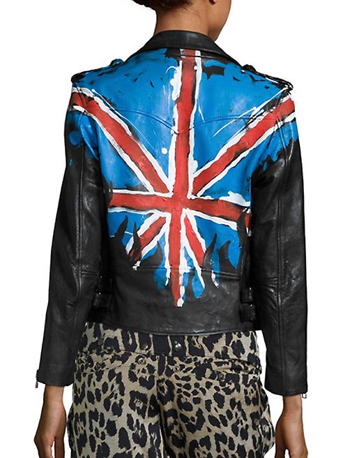 Faith Connexion - Boxy Graphic Leather Moto Jacket