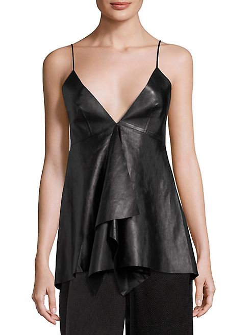 Valentino - Leather Deep V-Neck Top