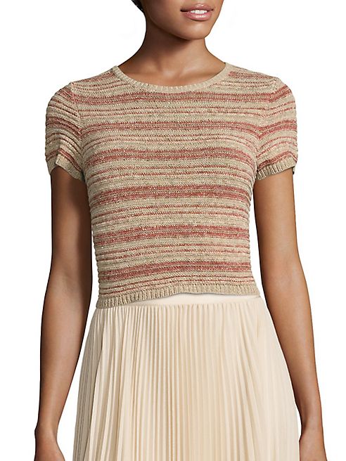 Alice + Olivia - Baylor Textured Striped Cropped Top