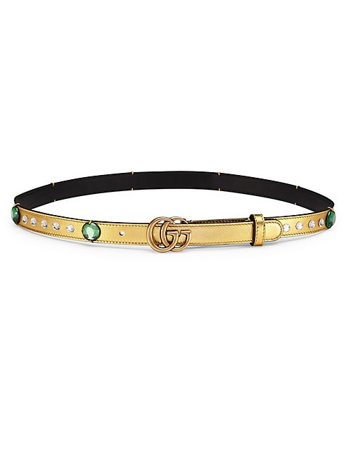 Gucci - Double G Crystal-Studded Metallic Leather Belt