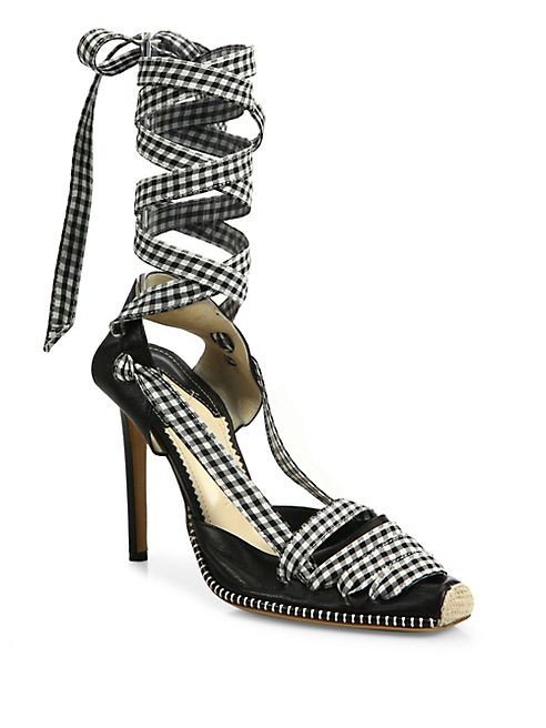 Altuzarra - Leather & Gingham Lace-Up d'Orsay Pumps