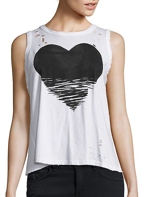 SUNDRY - Distressed Heart & Bird Tank Top