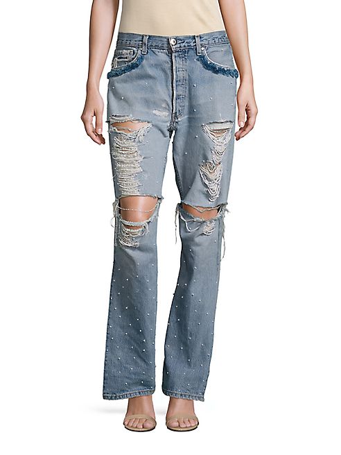 Jonathan Simkhai - Distressed Beaded Jeans