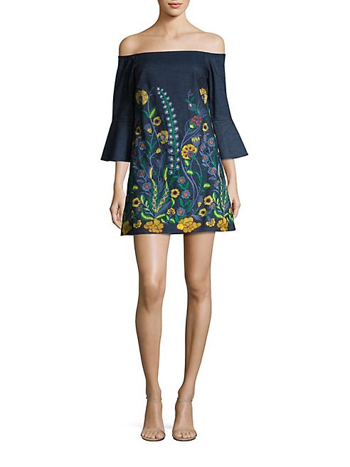 Alice + Olivia - Kyra Embroidered Bell Sleeve Tunic Dress