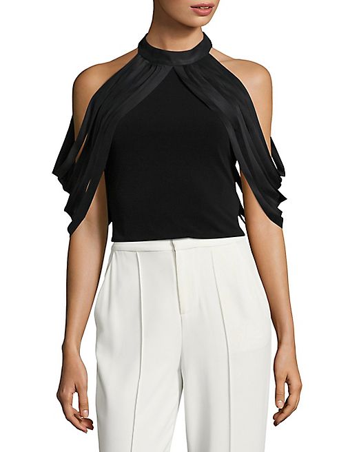 Alice + Olivia - Bree Draped Cold-Shoulder Cropped Top