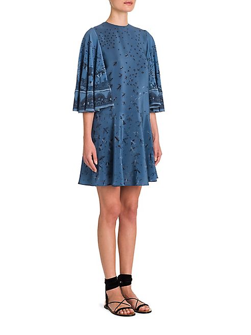 Valentino - Swallow Metamorphosis Silk Bell Sleeve Dress