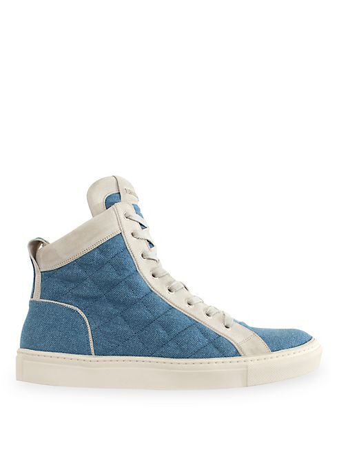 Balmain - Quilted Denim & Suede Hi-Top Sneakers