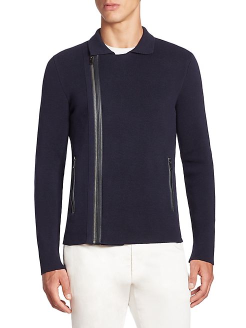 Z Zegna - Asymmetrical Zip Front Cotton Blend Jacket