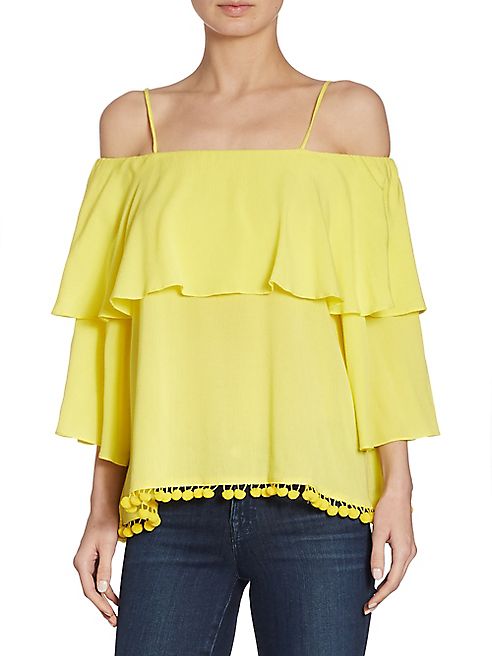 Alice + Olivia - Meagan Pom-Pom Cold-Shoulder Top