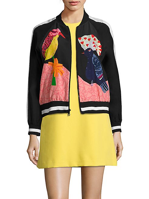 Alice + Olivia - Felisa Embellished Silk Bomber Jacket