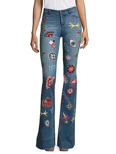 Alice + Olivia - Ryley Embroidered Flared Jeans