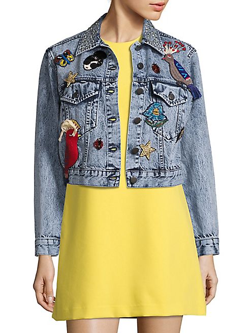 Alice + Olivia - Chloe Embellished Cropped Denim Jacket