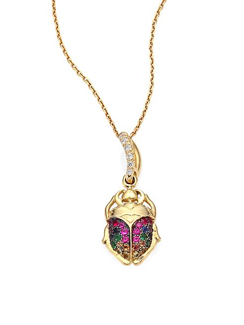 Aurélie Bidermann - Mini Beetle Diamond, Rubies, Sapphire & 18K Yellow Gold Pendant