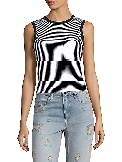 T by Alexander Wang - Striped Open-Back Cotton Tank Top