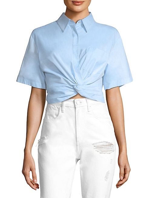 T by Alexander Wang - Cotton Twill Twisted Front Cropped Shirt