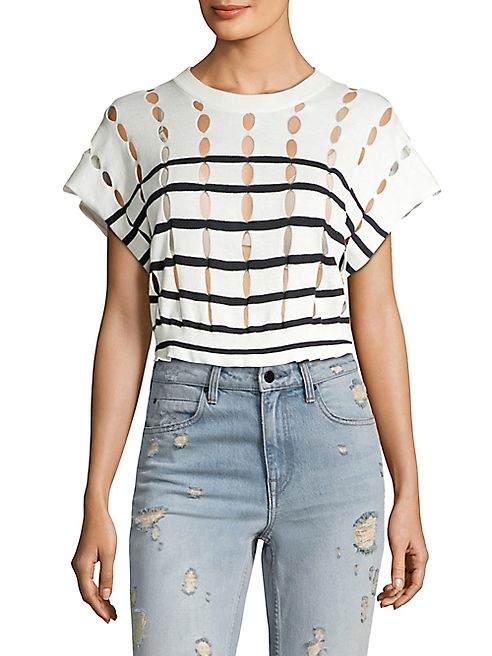 T by Alexander Wang - Striped Cotton Knit Cropped Top