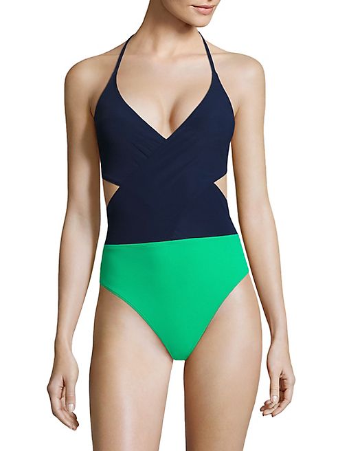 Tory Burch - Colorblock Wrap One-Piece Swimsuit