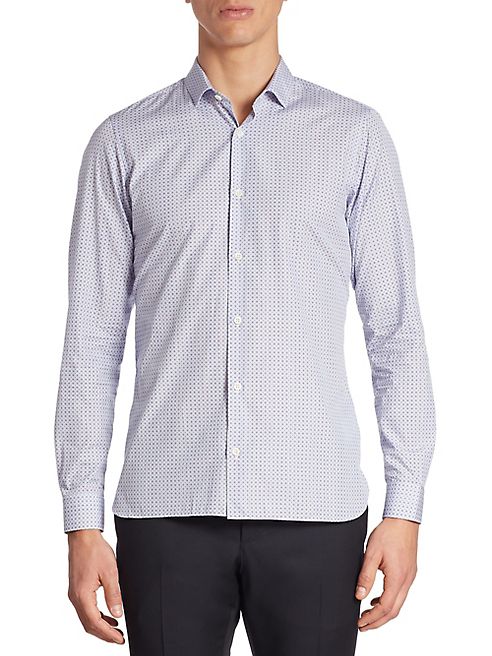 Z Zegna - Micro Square Printed Cotton Shirt