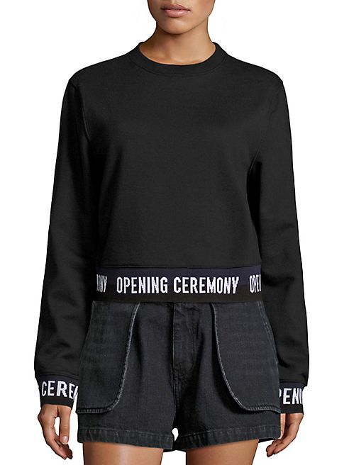 Opening Ceremony - Elastic Logo Cotton Crop Sweatshirt