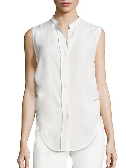 Helmut Lang - Sleeveless Ruched Jacquard Blouse