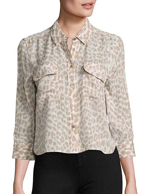 Equipment - Cropped Signature Leopard-Print Silk Blouse