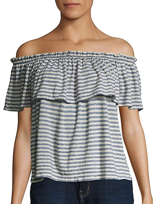 Current/Elliott - Striped Ruffle Off-The-Shoulder Top