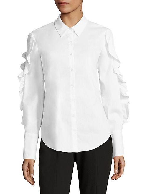 Scripted - Lace-Up Ruffled Poplin Shirt