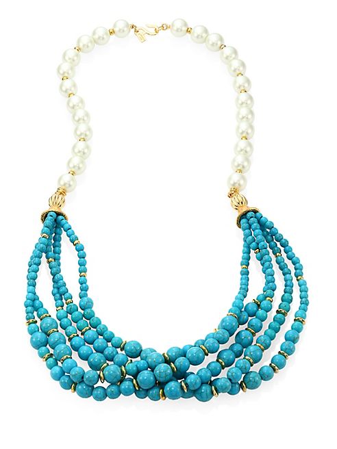 Kenneth Jay Lane - Faux Pearl & Turquoise Multi-Strand Necklace