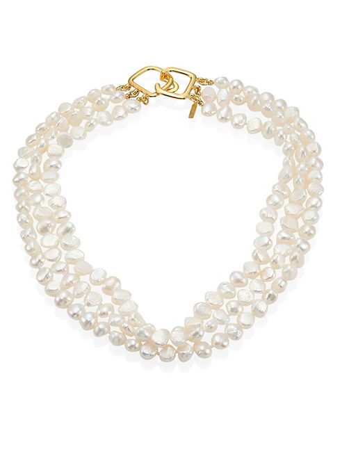 Kenneth Jay Lane - 6MM White Baroque Cultured Freshwater Pearl Multi-Strand Necklace