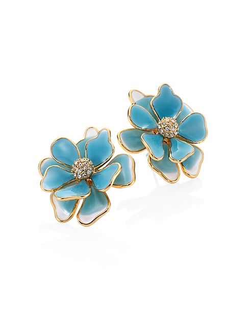 Kenneth Jay Lane - Flower Crystal & Enamel Stud Earrings/Blue