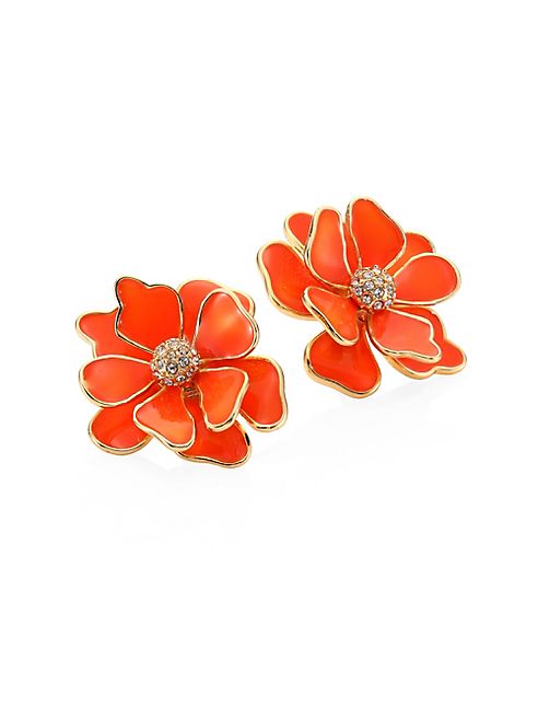 Kenneth Jay Lane - Flower Crystal & Enamel Stud Earrings/Coral