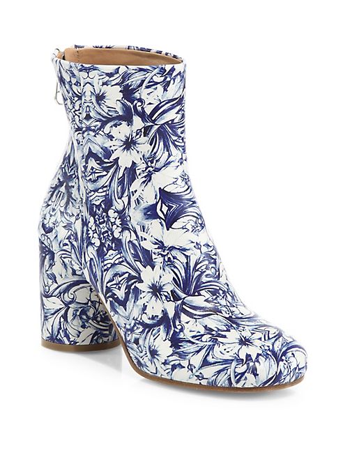 Maison Margiela - Floral-Print Leather Block Heel Booties