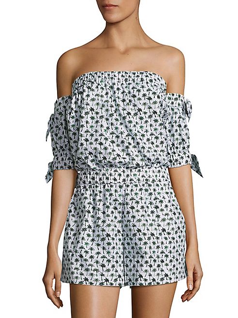 MILLY - Zoey Palm-Print Off-The-Shoulder Romper