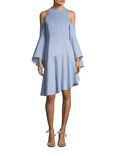 Scripted - Cold-Shoulder Bell Sleeve Poplin Dress