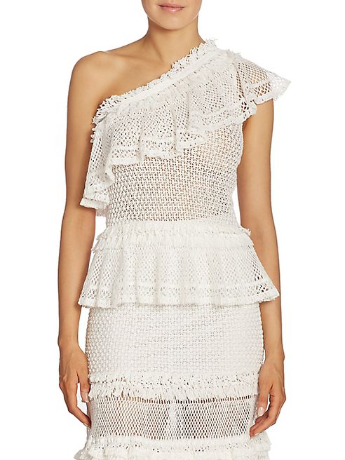 Jonathan Simkhai - One-Shoulder Crochet Peplum Top